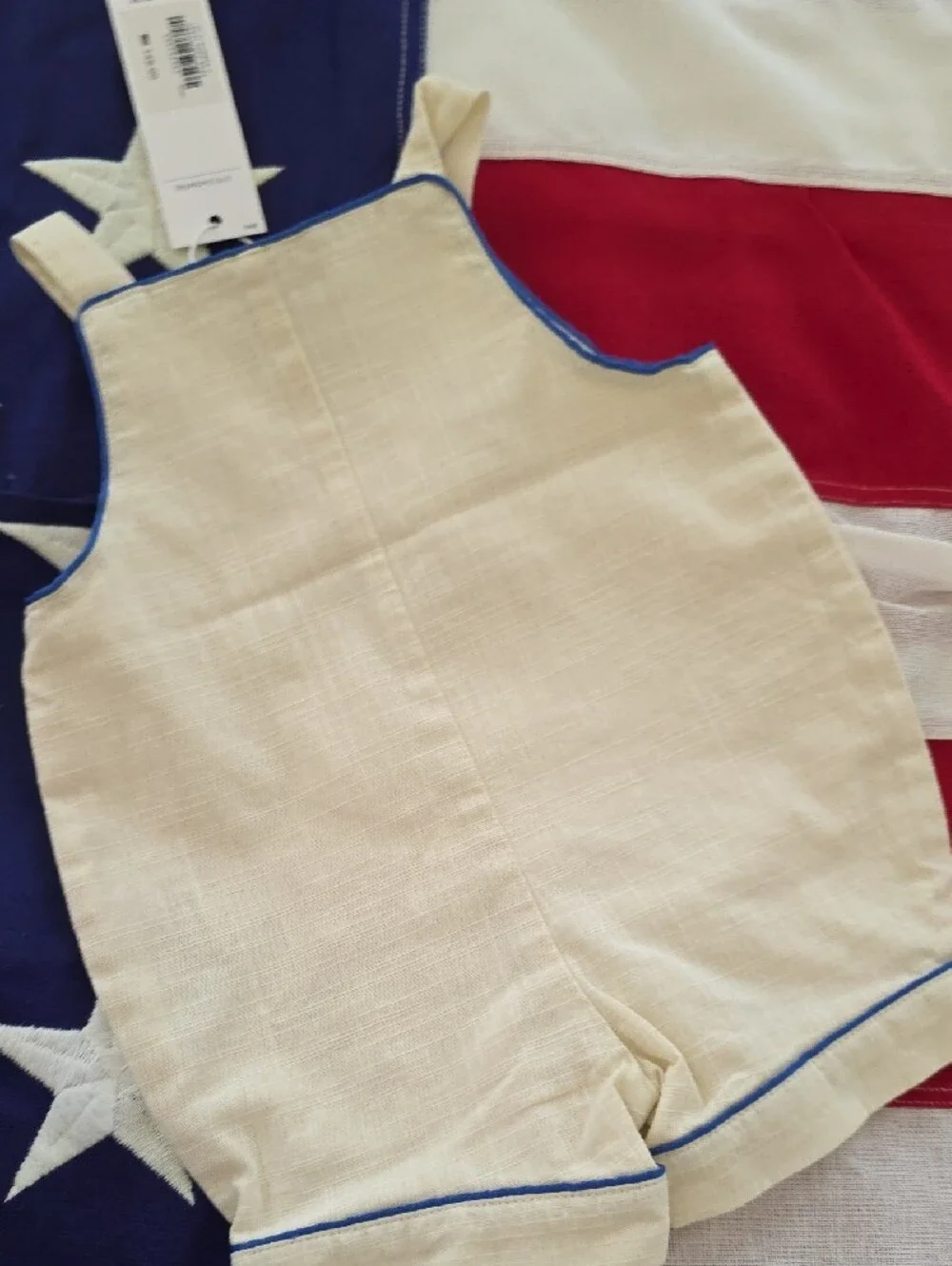 Janie and Jack Cream Shortall with Blue Trim